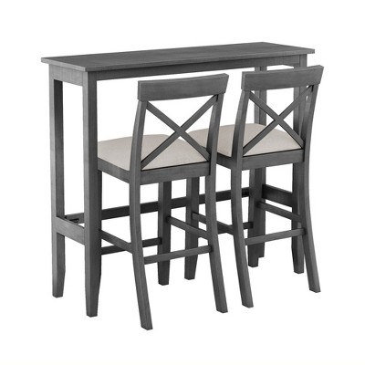 GDFStudio Varo Farmhouse Rectangular Acacia Wood Bar Height Dining Set with Upholstered Chairs