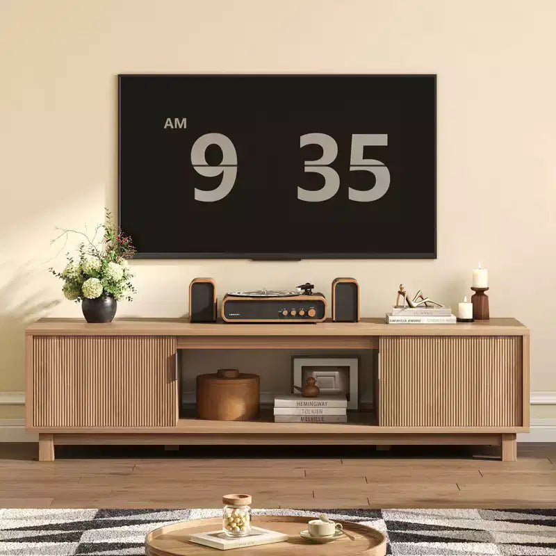 Bestier 70'' TV Stand for TVs up to 75'',Modern TV Console with 2 cabinets and an open center shelf,2 Media Console with cable management ports