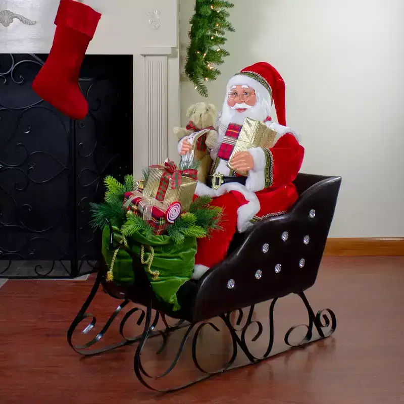 Northlight 32 Red Traditional Jolly Santa Claus in Jewel Sleigh Christmas Figurine