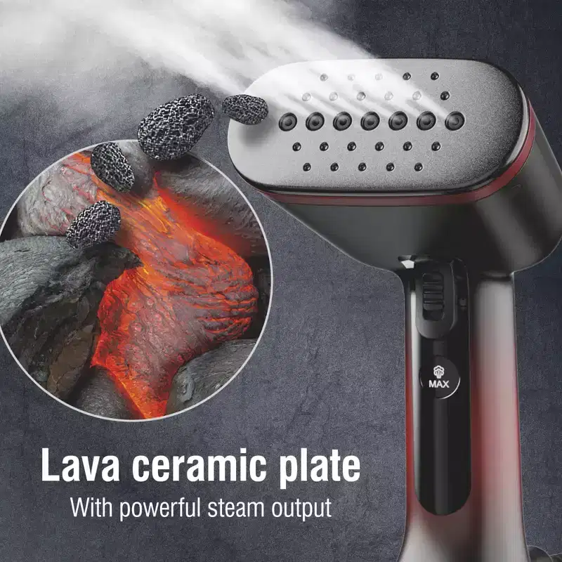 Refurbished: CHI LAVA R11610 Ceramic Plate Garment Steamer for Clothes with Fabric Brush, Red  Manufacturer Refurbished
