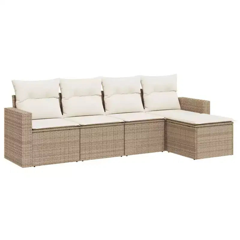 vidaXL 6 Piece Patio Sofa Set with Cushions Poly Rattan - Brown and Cream With Table