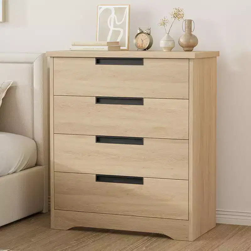 4-Drawer Modern Dresser with Recessed Handles, Wooden Storage Cabinet for Bedroom Living Room Nursery