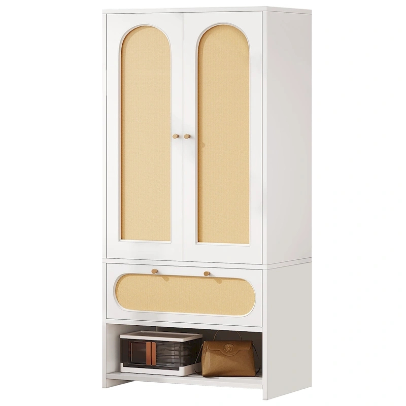 Moasis 70 Rattan Armoire Bedroom Wardrobe with Drawer & Hanging Rod