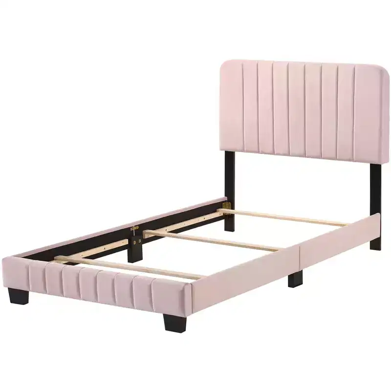 Passion Furniture Lodi Velvet UpholsteChannel Tufted Twin Panel Bed