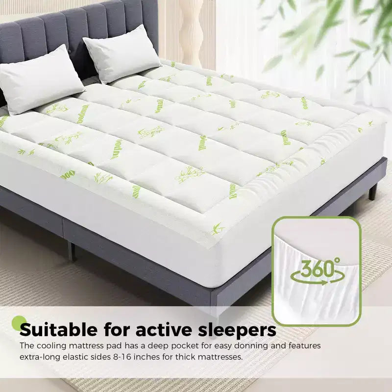 Okak Modern Thickened Mattress Protector with Bamboo Fiber Viscose Filling,Cloud-like Sleep Mattress Pad for 8-16 Inches Thick