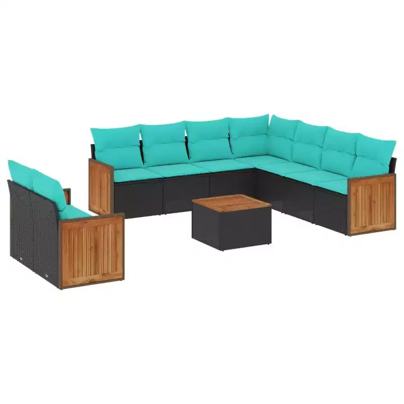 vidaXL Patio Sofa Set Black PE rattan 9 Piece Set Modular