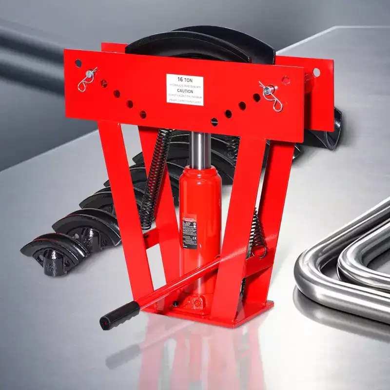 VEVOR Hydraulic Pipe Bender, 16 Ton Manual Copper Exhaust Pipe Bending Machine with 8 Dies (1/2 - 3) and 90 - 180 Adjustable Rollers, Red