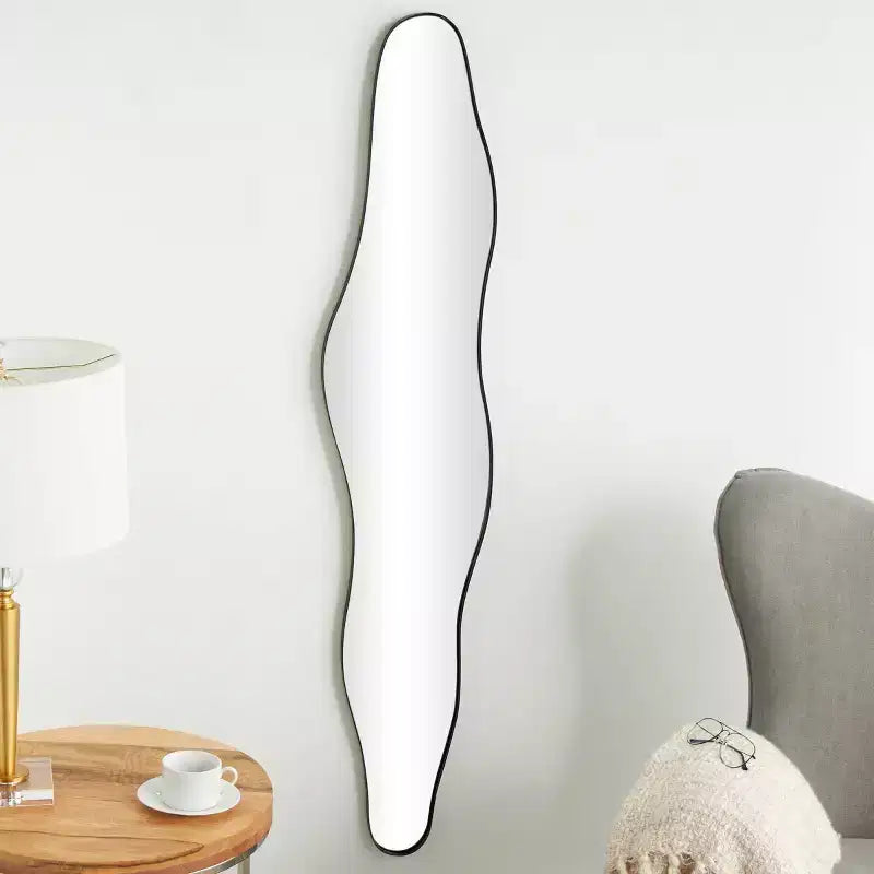 59"x12" Metal Slim Abstract Wavy Wall Mirror Black - Olivia & May: Contemporary Style, No Assembly Required, Includes Hardware
