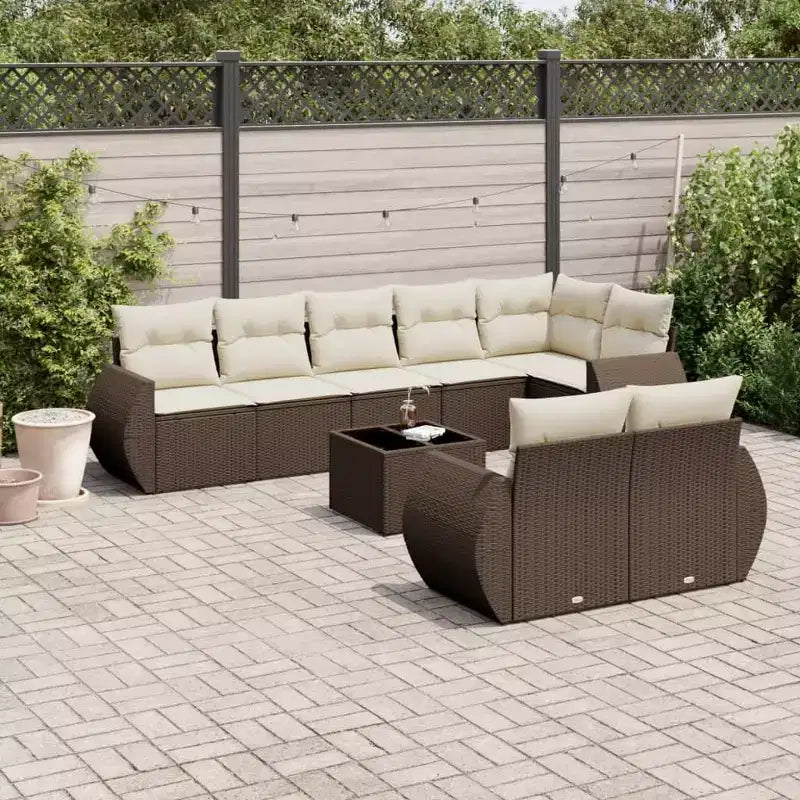 vidaXL 9 Piece Patio Sofa Set with Cushions Brown Poly Rattan
