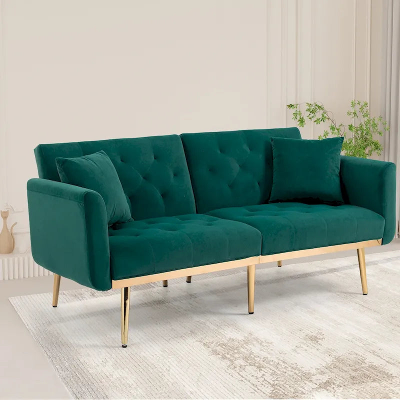 65.35-Inch Velvet Futon Sofa Bed with Adjustable Backrest