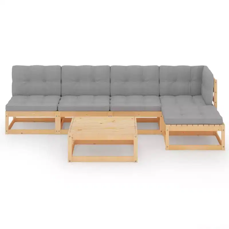 vidaXL Patio Furniture Set 6 Piece Outdoor Sectional Sofa Solid Wood Pine - Natural With Cushions