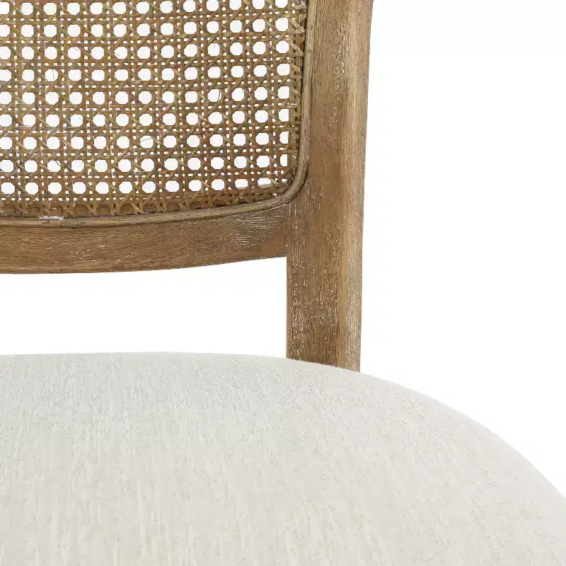 GDFStudio Wreecy Upholstered Rattan Back Rubber Wood Frame Dining Chair with Footrest, Light Brown