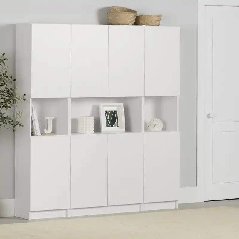 Set Of Bookcase And 2 2-door Narrow Bookcases - Pure White