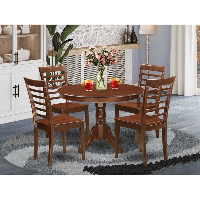HomeStock 5-Piece Round Mahogany Finish Solid Wood Top Dining table with 4 Chairs