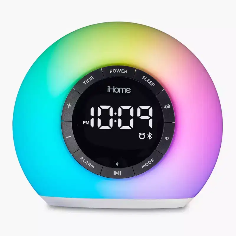 iHome Sunrise Alarm Clock Radio with Bluetooth Speaker and Color Changing Lamp - White (iBT32)