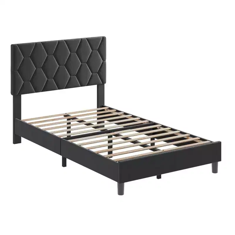 Modern Upholstered Platform Bed Frame with Adjustable Headboard Heavy-Duty Platform Strong Wood Slat Support Noise-Free No Box Spring Needed