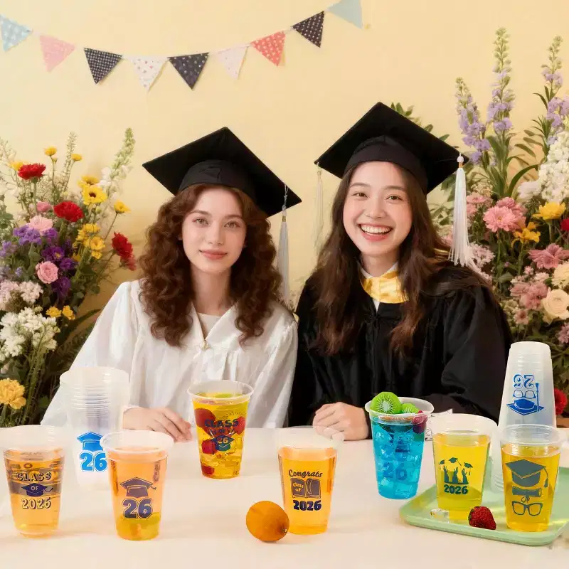 Joyfy 24 Pcs 16OZ Blue Graduation Cups, 24 Designs Disposable Tableware for Class of 2026 Graduates High School College Grad Party Supply Decor