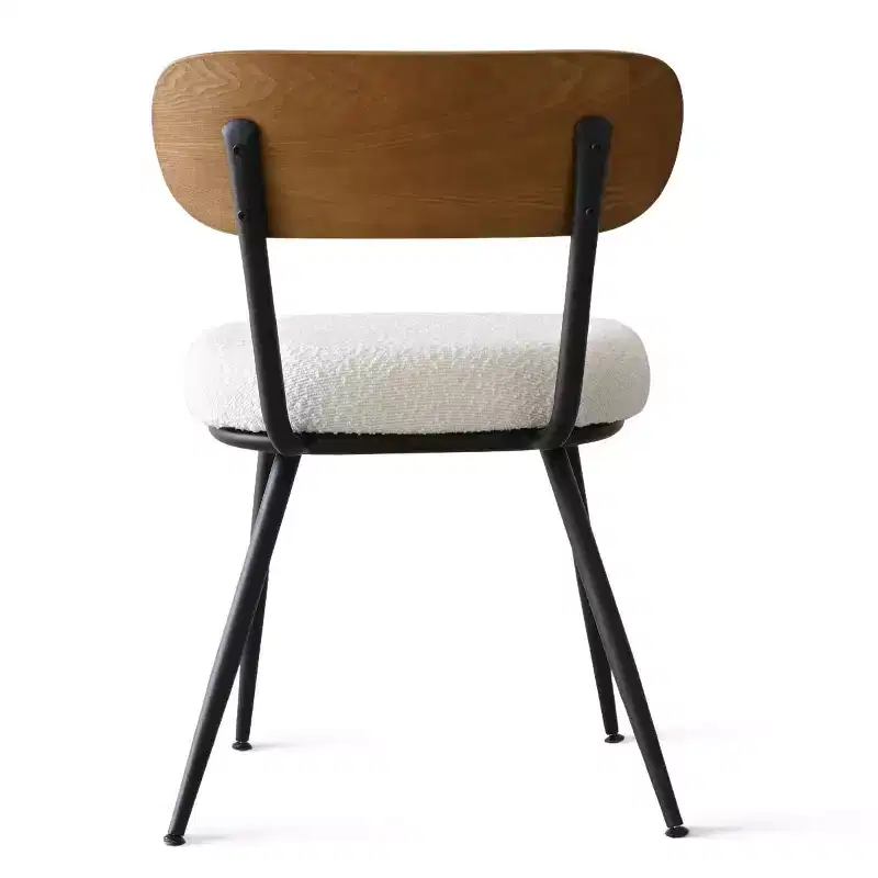 Mid-Century Modern Upholstered Dining Chairs Set of 4, Armless Side Chairs with Black Metal Legs, Boucle Seats and Curved Backrest - Panipeachy