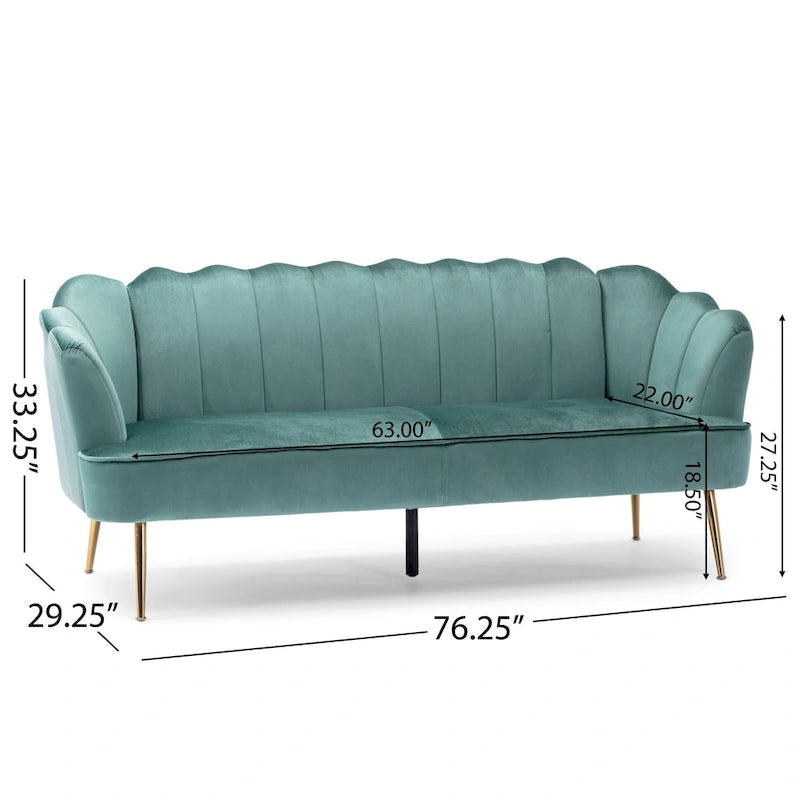 Velvet Channel Stitched 3-seater Sofa with Metal Legs