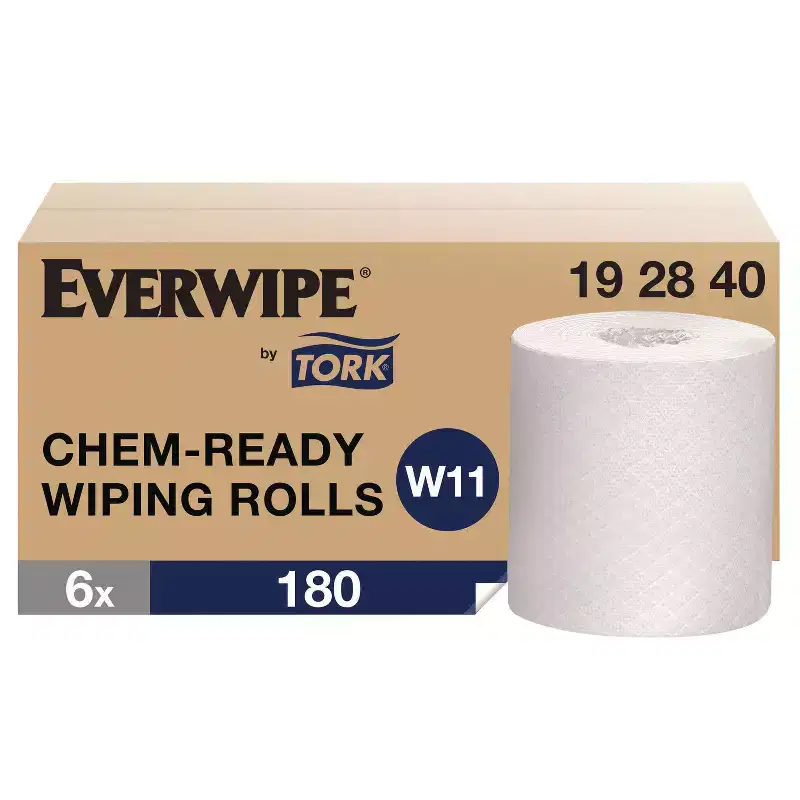 Tork Chem-Ready Wiping Rolls, 1-Ply, 12 x 5.25, White, 180 Sheets, 6 Rolls/Carton
