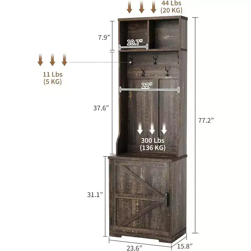 Coat Rack Freestanding - 77,5 Hooks, 2 Open Cubbies & Shoe Cabinet - Space Saving Entryway Furniture for Hallway, Living Room