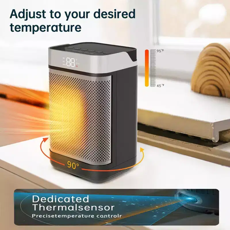KikiBriz Space Heater,1500W Portable Electric Heaters for Indoor Use with Remote&Thermostat,4 Modes,12h Timer,90Oscillation,Digital Display