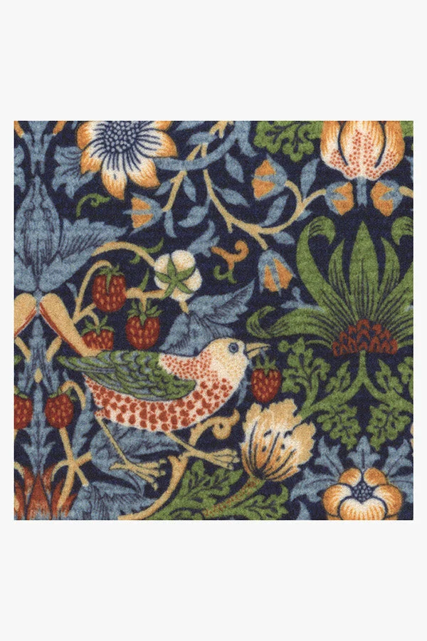 British Heritage Washable Doormat with Indigo Bird & Fruit Print for Entryway & Porch