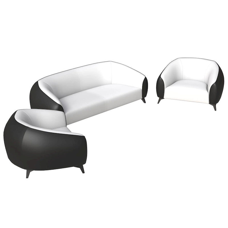 3-Piece Sofa Set Upholstered PU Leather with Solid Wood Frame and Steel Legs Opula Series by LeisureMod