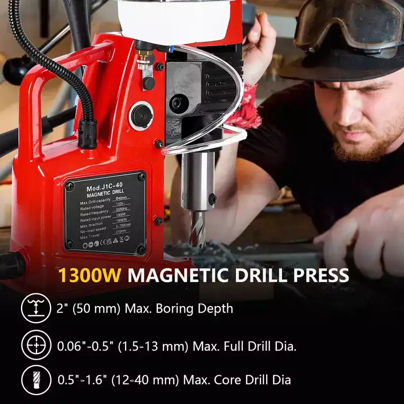 Magnetic Drill Press, Mag Drill Press 1300W  1.57 Boring Diameter, 700 RPM 10 Speed for Industrial & Home Improvement