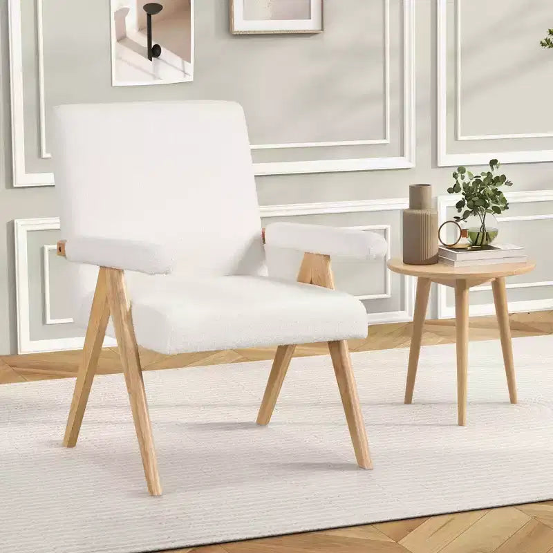 Costway 1/2 PCS Mid-Century Modern Accent Chair with Solid Rubber Wood Frame and Padded Armrests