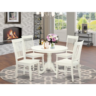 HomeStock 5-Piece Round Linen White Finish Solid Wood Top Dining table with 4 Chairs
