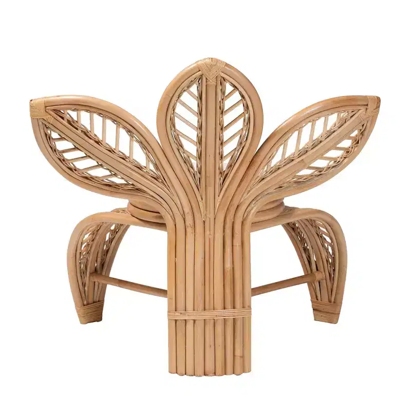 bali & pari Gresham Natural Rattan Leaf Accent Chair White/Natural Brown: Handcrafted, Foam Cushioned, No Assembly Required