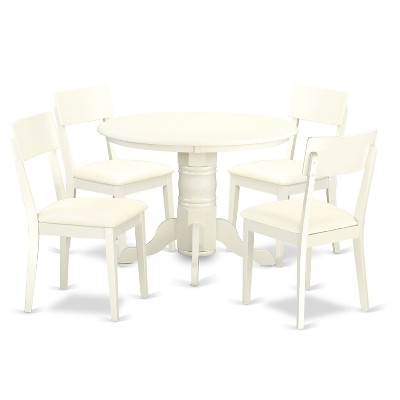 HomeStock 5-Piece Round Linen White Finish Solid Wood Top Dining Table with 4 Chairs