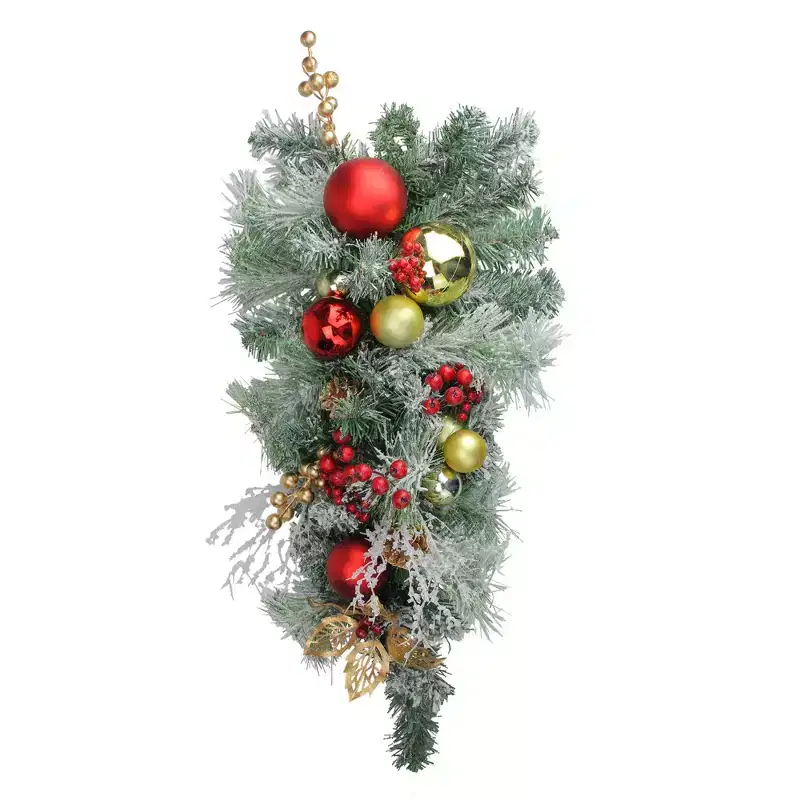 Northlight 24 Unlit Red/Gold Flocked Artificial Christmas Teardrop Swag