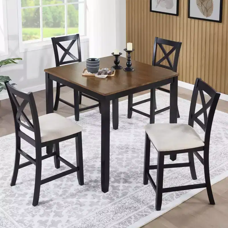 GDFStudio Callan 5-Piece Farmhouse Wood Upholstered Counter Height Dining Set