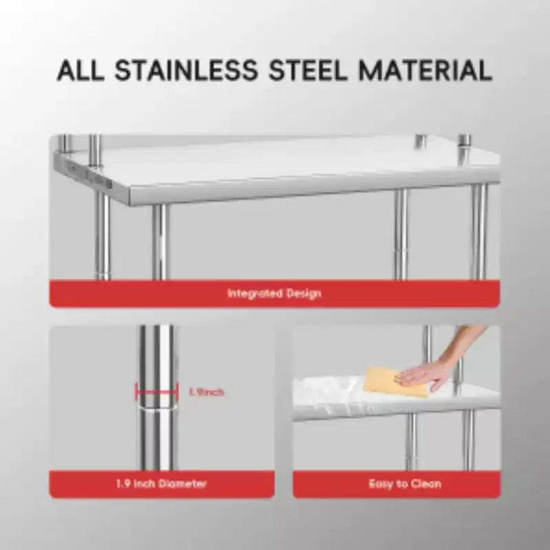 1PC Custom Stainless Steel Multifunctional Kitchen Workbench with Double-layer Desktop Shelf,