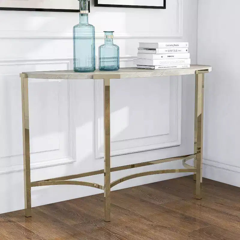 Grand Canal Modern Semi Circle Sofa Table Champagne - miBasics