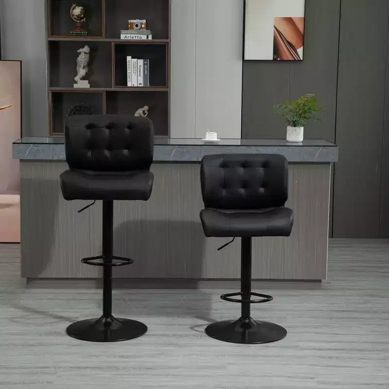HOMCOM Bar Height Bar Stools Set of 2 with Adjustable Seat, Thick Padded Cushion and Metal Footrest for Home Bar
