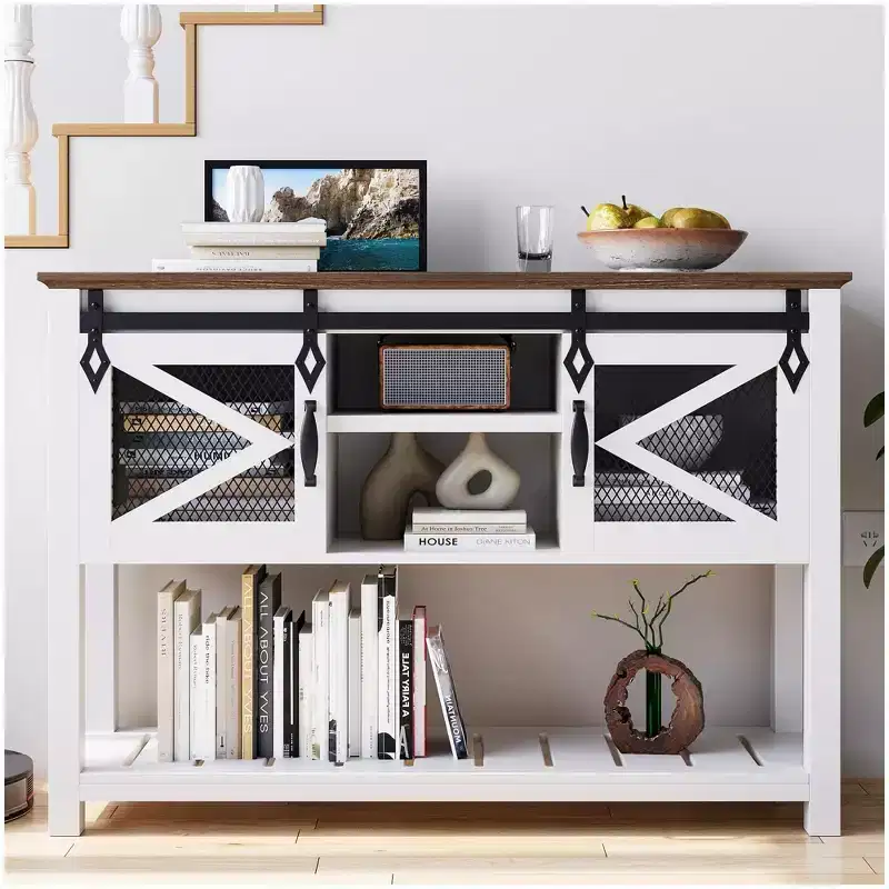Entryway Table with Sliding Barn Doors,   Farmhouse Console Table w/Storage, Narrow Rustic Sofa Table Behind Couch, for Entryway, Hallway, Foyer