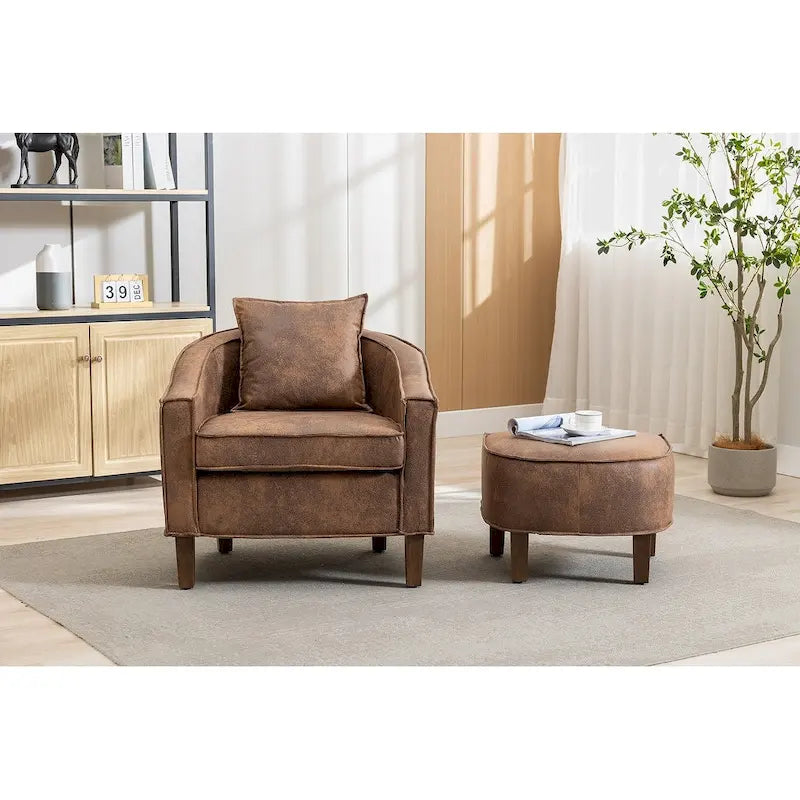 Mid-Century Modern Club Accent Chair with Tufted Back and Round Arms