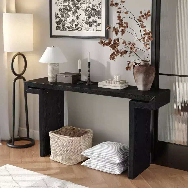 60 Modern Farmhouse Entryway Console Table with Wood Veneer Finish, Sofa Table for Living Room, Hallway, or Foyer - Panipeachy
