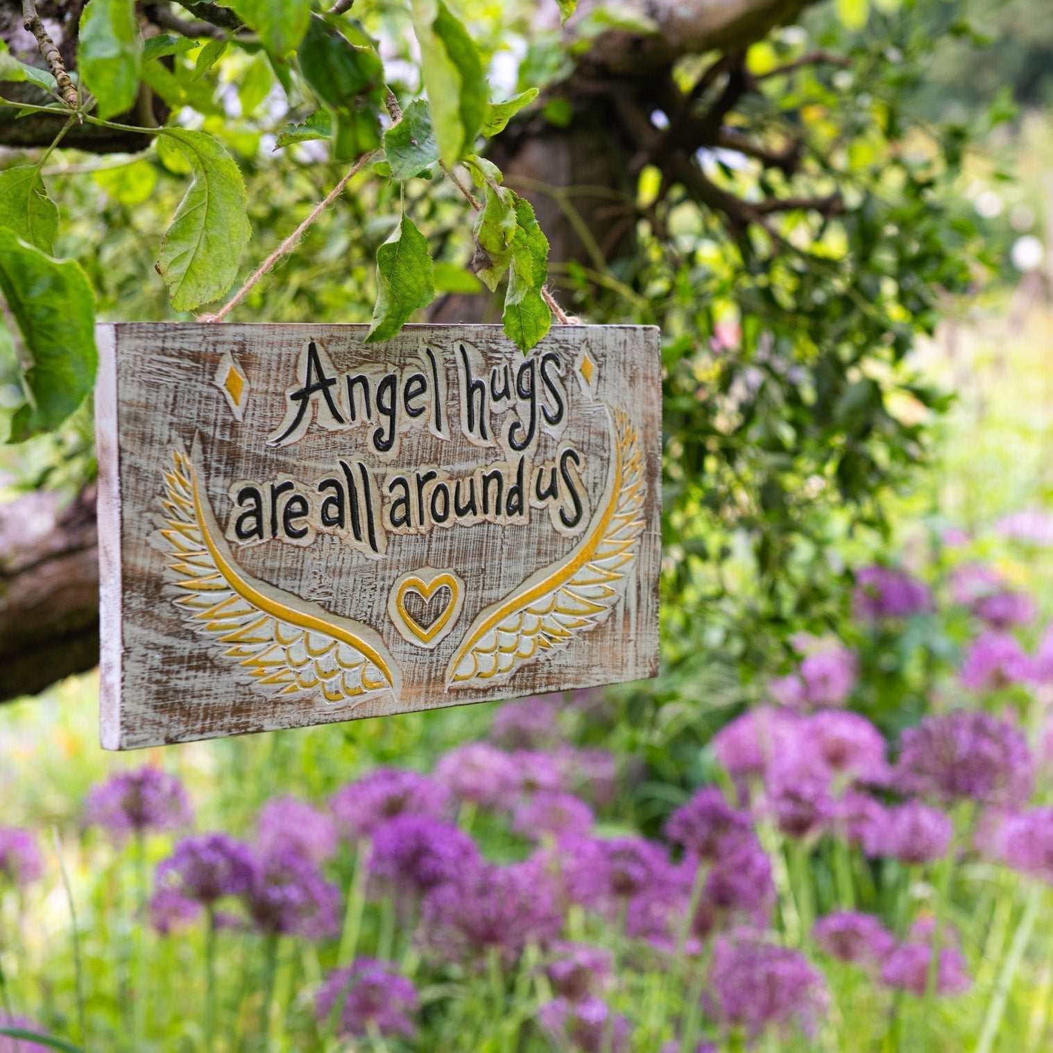 Angel Hugs Are All Around Us, Carved Wood Hanging Plaque