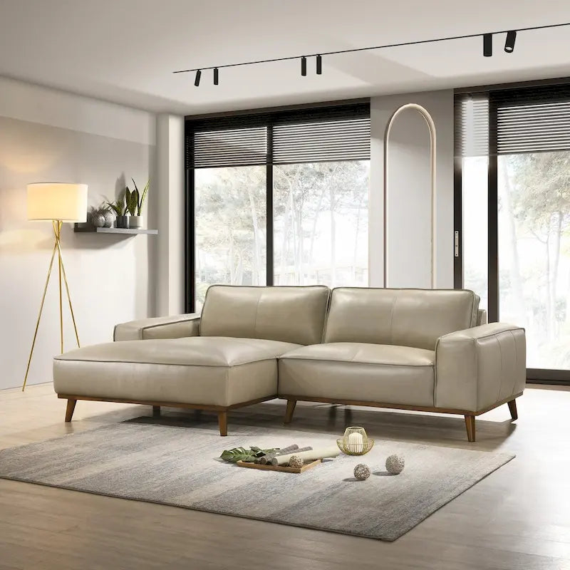 Dayton Mid-Century Modern Genuine Leather Sectional Sofa