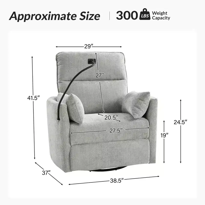 Julius 38 Power Rocking Swivel Nursery Recliner with USB Set of 2 | HULALA HOME