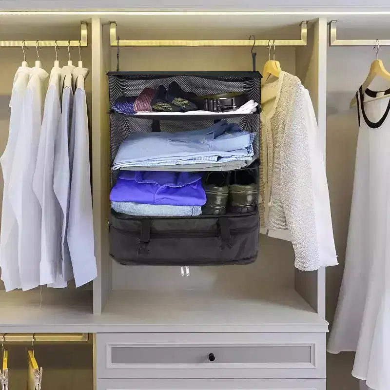 3-Tier Hanging Travel Luggage Organizer with Laundry Compartment - Large