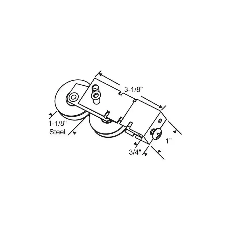 Brixwell Tandem Roller Assembly Sliding Door Hardware, 1-1/8 Wheel Diameter, 3-1/8 Housing Length, Mill Finish