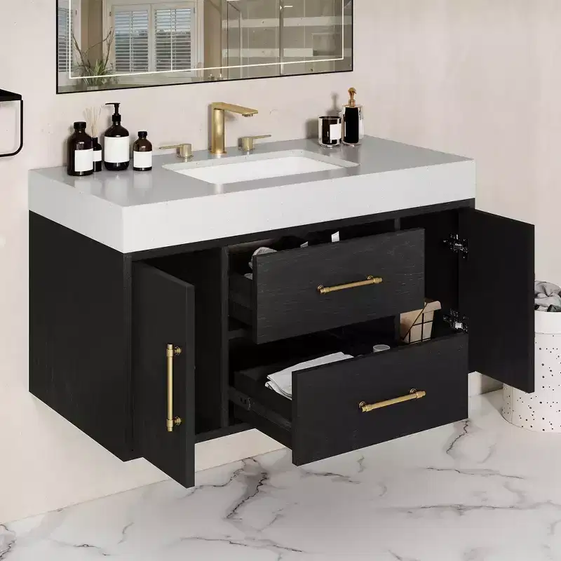 40 Inch Floating Vanity Set with 2 Closing Doors 2 Drawers Storage Cabinet