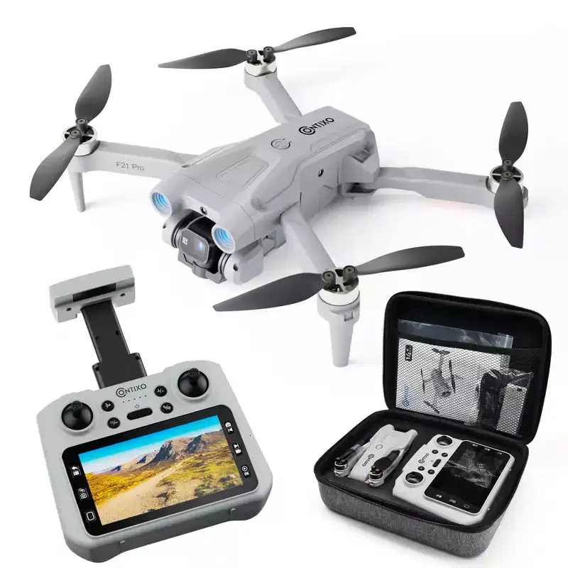 Contixo F21 Lumo Pro Mini FPV Drone with Camera, 4.3 Screen, Foldable, Brushless Motor, 2 Batteries & Case  Gray