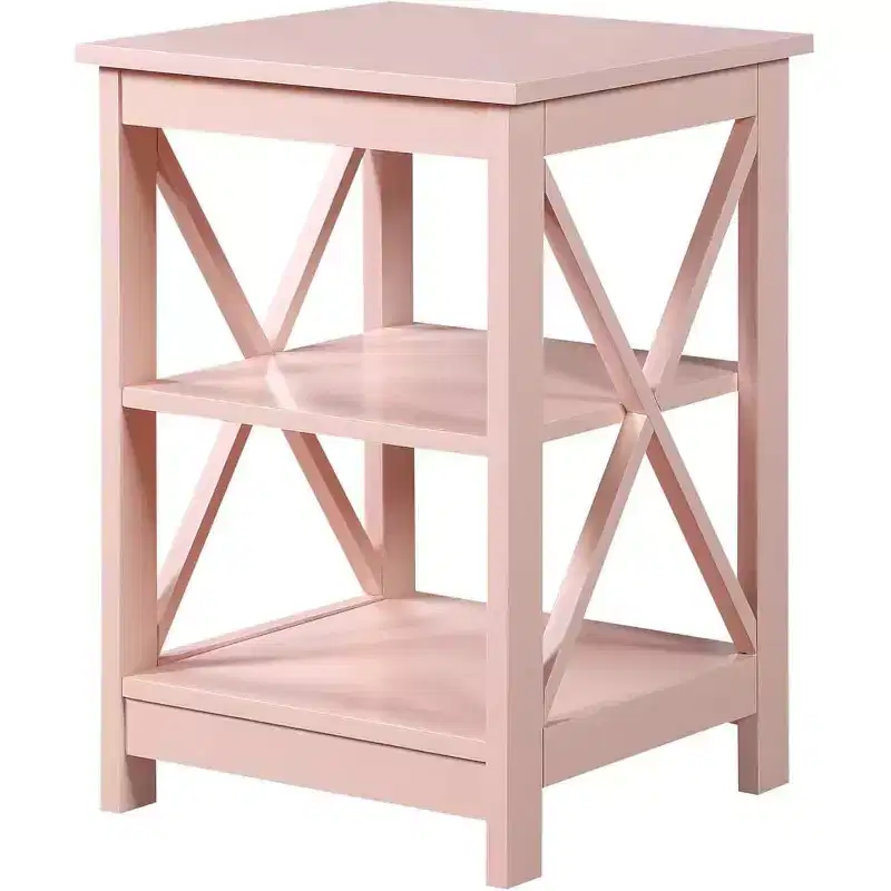 HomeStock Belmont End Table with Spacious Three Open Shelves and Decorative X Frame Panels, Stylish Storage Side Table for Living Room Dcor