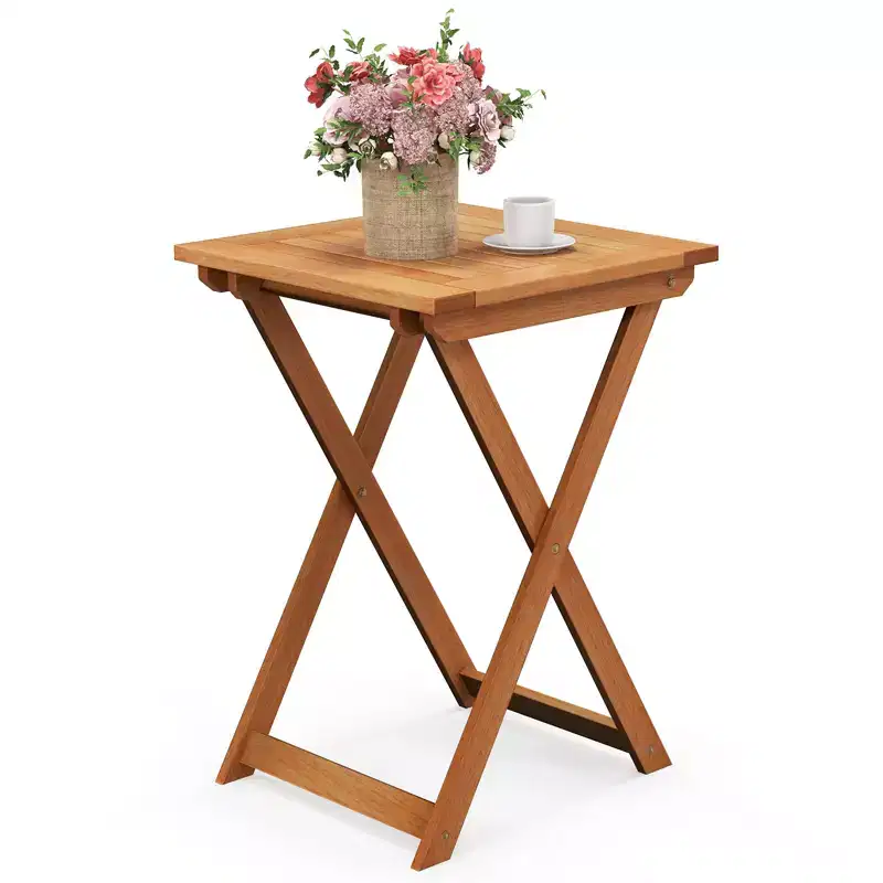 Costway 1/2 PC 20 Inch Patio Folding Table Outdoor Hardwood Bistro Table with Slatted Tabletop